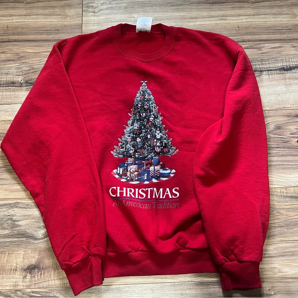 Vintage Red Christmas Tree Sweater crew neck - Picture 1 of 4